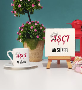 Aşçı Tasarımlı Kişiye Özel Hediye Aşçı Türk Kahvesi Fincanı ve Dekoratif Taş Baskı Hediye Seti
