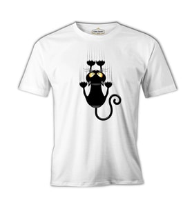 Kedi - Scratch Beyaz Erkek Tshirt