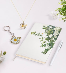 BK Gift Kişiye Özel İsimli Defter Kalem Gold Papatya Kolye ve Anahtarlık Seti-5 (Model 1)