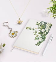 BK Gift Kişiye Özel İsimli Defter Kalem Gold Papatya Kolye ve Anahtarlık Seti-5 (Model 1)