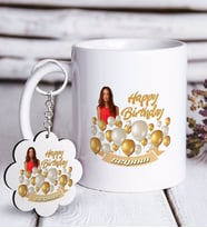 BK Gift Kişiye Özel Fotoğraflı Doğum Günü Beyaz Kupa ve Anahtarlık Hediye Seti-7 (Model 1)