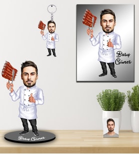 Kişiye Özel Aşçı Karikatürlü 3 lü Hediye Seti Bay-4