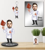 Kişiye Özel Aşçı Karikatürlü 3 lü Hediye Seti Bay-4