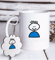 BK Gift Kişiye Özel Çöp Adam Beyaz Kupa ve Anahtarlık Hediye Seti (Model 1)
