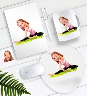 BK Gift Kişiye Özel Bayan Yogacı Karikatürlü Defter Kalem Kupa Mouse Pad Seti-1 (Model 1)