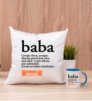 Baba Kelime Anlamı Kare Yastık ve Mavi Kupa Bardak