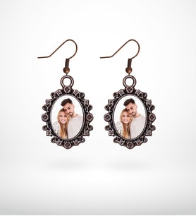 BK Gift Kişiye Özel Fotoğraflı Antik Bakır Yaldız Küpe Model 2