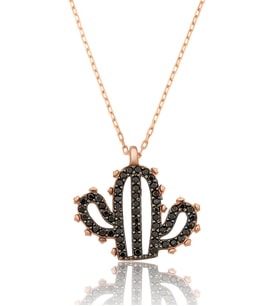 Papatya Silver Kaktüs Kolye Siyah Nano Zikon Taşlı Rose Gold Kaplama 925 Ayar Gümüş