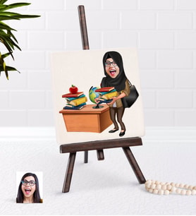 BK Gift Kişiye Özel Bayan Öğretmen Karikatürlü Şovaleli Doğal Taş-8 (Beyaz)