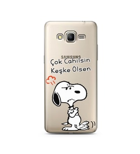 Snoopy Tasarımlı Süper Şeffaf Silikon Telefon Kılıfı Samsung Grand Prime