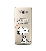 Snoopy Tasarımlı Süper Şeffaf Silikon Telefon Kılıfı Samsung Grand Prime