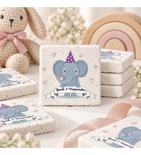 30 Adet Kişiye Özel Baskılı Doğal Taş Magnet 5x5cm Doğum Günü, Hoşgeldin Bebek (Beyaz)