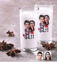 BK Gift Kişiye Özel Renkli Baskılı Sevgililer Karikatürlü İkili Rakı Bardağı Seti-1 (Beyaz)