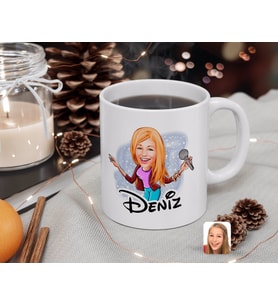BK Gift Kişiye Özel Şarkı Söyleyen Kız Karikatürlü Beyaz Kupa Bardak-1