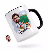 BK Gift Kişiye Özel Erkek Öğretmen Karikatürlü Siyah Kupa Bardak-1