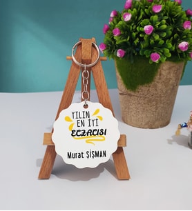 Yılın En İyi Eczacısı Tasarımlı Eczacıya Hediye Eczacı Ahşap Anahtarlık