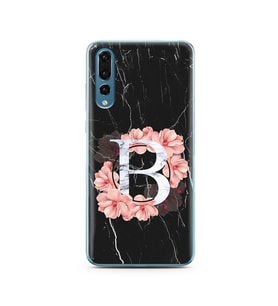 Mermer Çiçekli Harf Tasarım Süper Şeffaf Silikon Telefon Kılıfı Huawei P20 Pro  