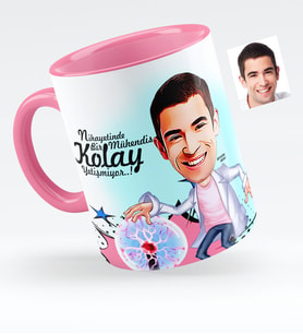 BK Gift Kişiye Özel Bay Elektrik Mühendisi Karikatürlü Pembe Kupa Bardak  1