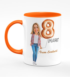 BK Gift Kişiye Özel Kadınlar Günü Karikatür Turuncu Kupa Bardak  29