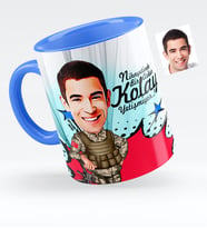BK Gift Kişiye Özel Bay Asker Karikatürlü Mavi Kupa Bardak  2