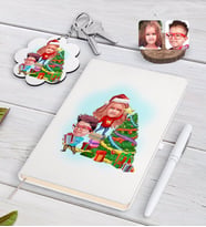 BK Gift Kişiye Özel Yeni Yıl Kız Kardeş ve Erkek Kardeş Karikatürlü Beyaz Defter Kalem ve Anahtarlık Hediye Seti-1 (Model 1)