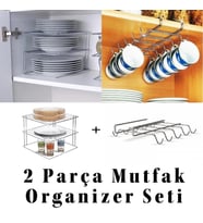 10 Kancalı Fincan Askısı Ve Dolap İçi Raf Düzenleyici 2 Katlı Tabaklık Ayraç Raf