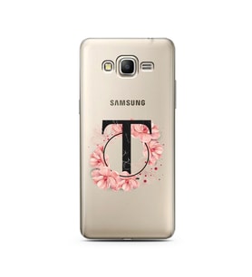 Pembe Çiçekli Harf Tasarım Süper Şeffaf Silikon Telefon Kılıfı Samsung Grand Pri