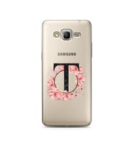 Pembe Çiçekli Harf Tasarım Süper Şeffaf Silikon Telefon Kılıfı Samsung Grand Pri