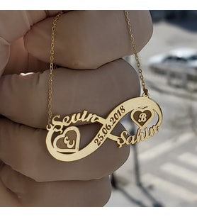 925 Ayar Gümüş 24 Ayar Altın Kaplama İsimli Sonsuzluk Kolye (Gold)