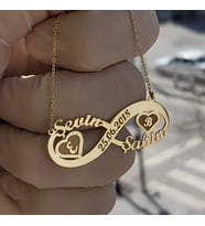 925 Ayar Gümüş 24 Ayar Altın Kaplama İsimli Sonsuzluk Kolye (Gold)
