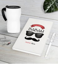 BK Gift Kişiye Özel Yakışıklı Babam Beyaz Defter Kalem Termos Mug Seti-5 (Model 1)