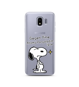 Snoopy Tasarımlı Süper Şeffaf Silikon Telefon Kılıfı Samsung J4