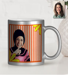 BK Gift Kişiye Özel Türbanlı Karikatürlü Gümüş Yaldız Kupa Bardak 41764