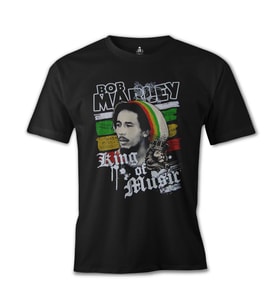 Bob Marley - King of Music Siyah Erkek Tshirt