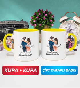 İkili Sevgiliye Hediye Bir Ömür Sevgililer Günü Hediyesi Kupa Bardak Sarı