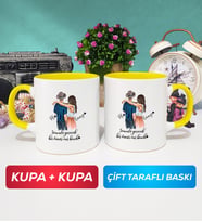 İkili Sevgiliye Hediye Bir Ömür Sevgililer Günü Hediyesi Kupa Bardak Sarı