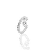 Söğütlü Silver Gümüş rodyumlu tek taş sallantılı gümüş  kıkırdak küpe
