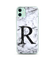 Iphone 11 Beyaz Mermer Harf Tasarımlı Telefon Kılıfı R-Harfi 