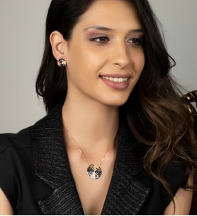 Gümüş Zirkon Taşlı Madalyon Tasarım Set (Rose)