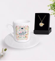 BK Gift Kişiye Özel En İyi Öğretmen Türk Kahvesi Fincanı ve İsimli Papatya Kolye Hediye Seti-15 (Model 1)