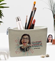 BK Gift Kişiye Özel Canım Annem Karikatürlü Keten Makyaj Çantası (Bej)