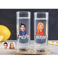 BK Gift Kişiye Özel Renkli Baskılı İsimli Erkek ve Kadın Karikatürlü İkili Vodka Bardağı-1 (Beyaz)