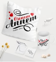 BK Gift Kişiye Özel Canım Annem Beyaz Kupa Ayna Yastık Seti - 14 (Model 1)