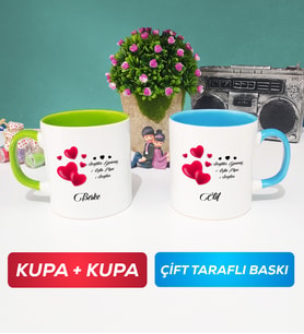 İkili Sevgililer Günü Hediyesi Kupa Bardak Yeşil Mavi