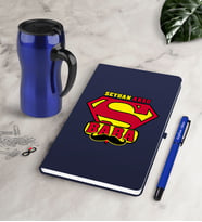 BK Gift Kişiye Özel Süper Baba Lacivert Defter Kalem Termos Mug Seti (Model 1)