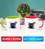 İkili Sevgiliye Sevgililer Günü Hediyesi 7 Kupa Bardak Yeşil Kırmızı