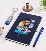 BK Gift Kişiye Özel Erkek Doktor Karikatürlü Lacivert Defter Kalem 32gb USB Bellek Hediye Seti-1 (Model 1)