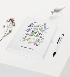 BK Gift Kişiye Özel Dünyanın En İyi Öğretmeni Temalı Beyaz Defter Kalem Hediye Seti - 8