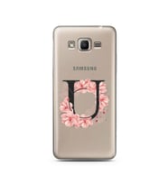 Pembe Çiçekli Harf Tasarım Süper Şeffaf Silikon Telefon Kılıfı Samsung J2 Prime 