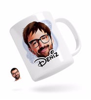BK Gift Kişiye Özel Erkek Yüz Karikatürlü Beyaz Kupa Bardak-1